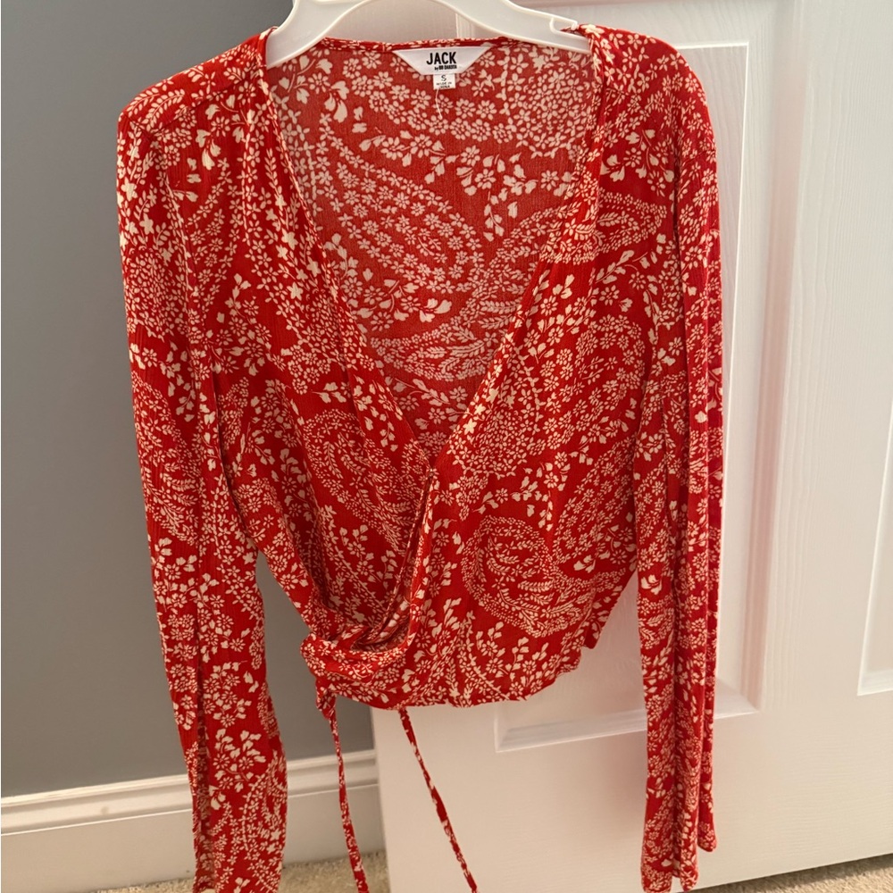 Jack by BB Dakota Red Floral Wrap Blouse